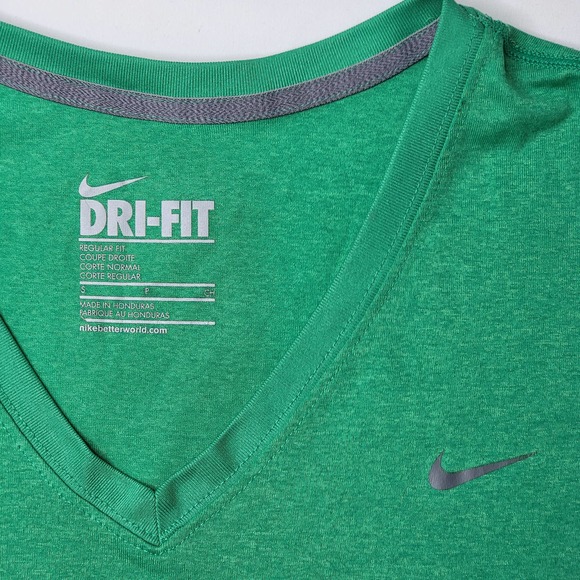 Nike Dri-Fit Womens Size Small Green V-Neck Short Sleeve Regular Fit T-Shirt - Picture 3 of 6